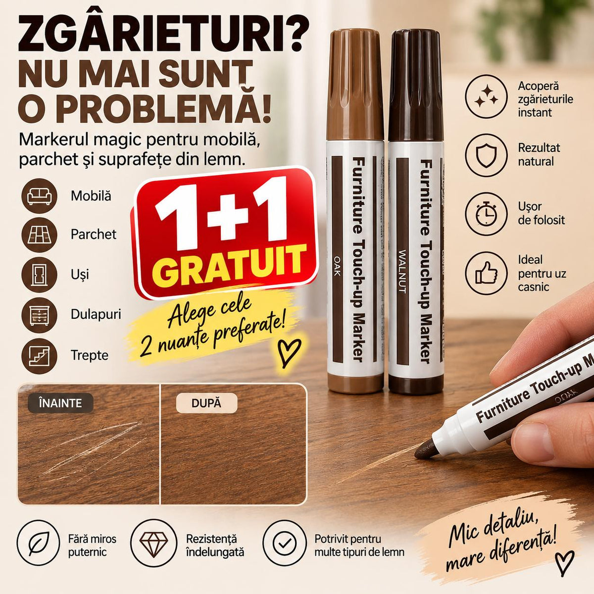 Marker Profesional pentru Zgârieturi – Mobilă & Lemn