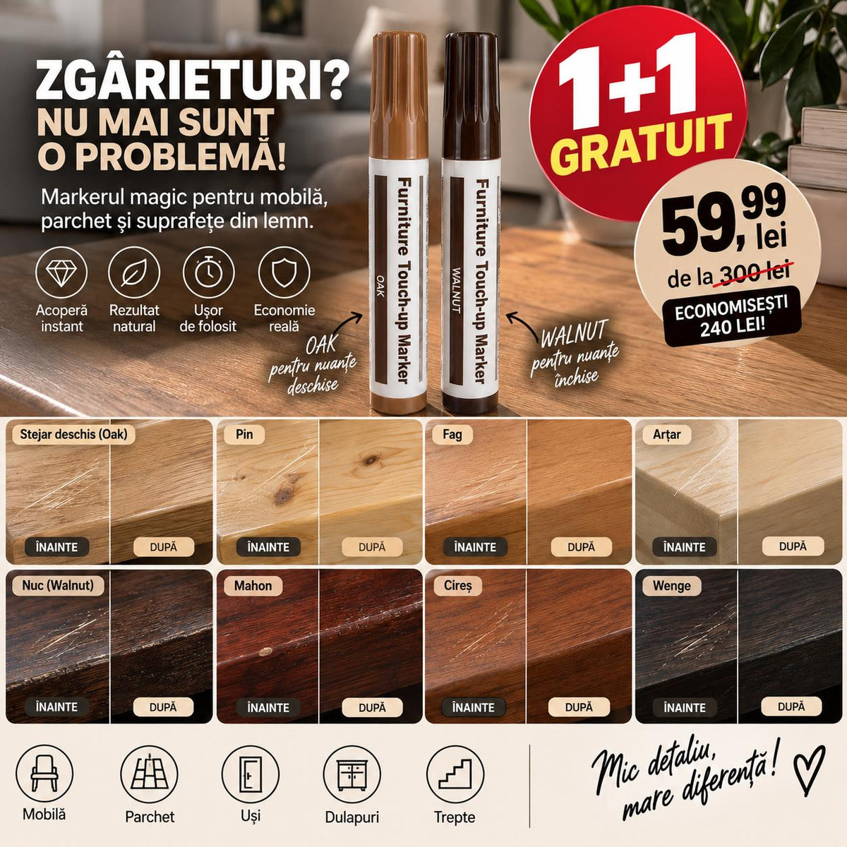 Marker Profesional pentru Zgârieturi – Mobilă & Lemn