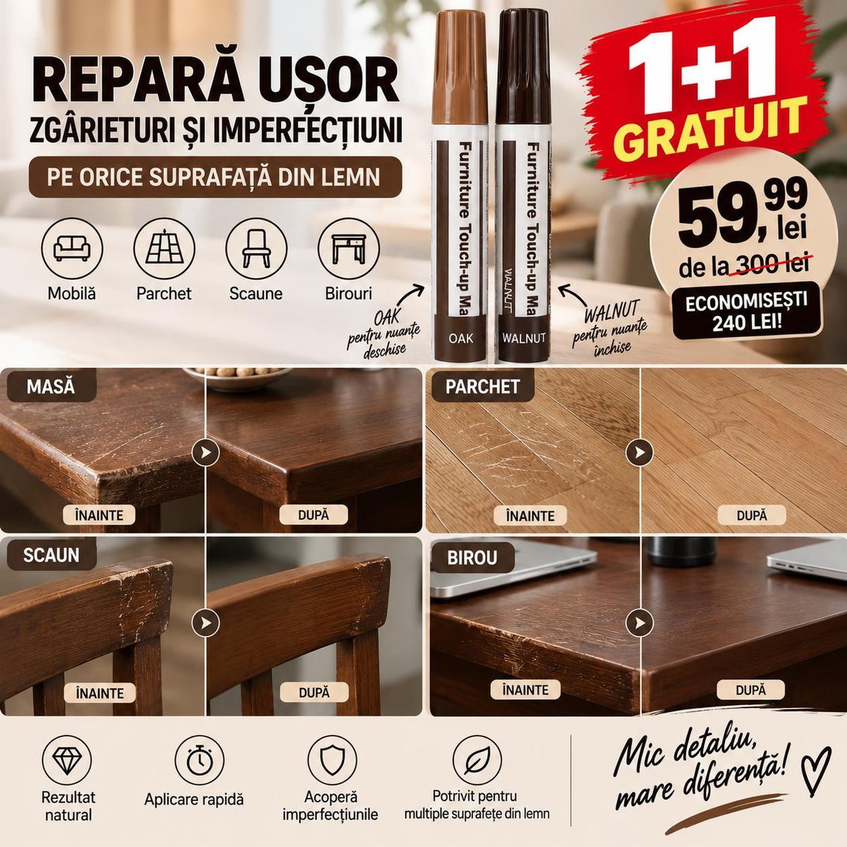 Marker Profesional pentru Zgârieturi – Mobilă & Lemn